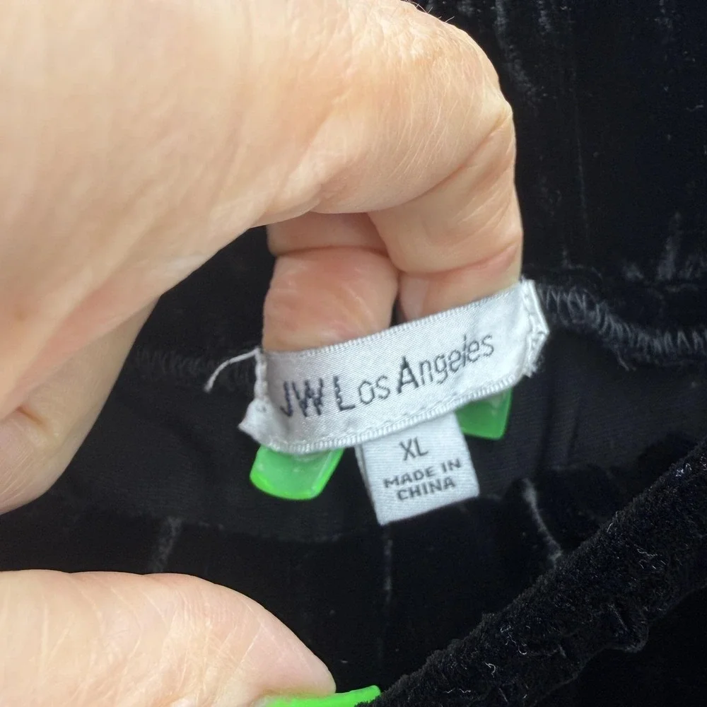 Johnny Was JW Los Angeles Pants Womens XL Black Velvet Wide Leg Ruffle Hem Party